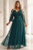 Numoco 654-1 długa połyskująca sukienka plus size z dekoltem i transparentnym rękawkiem 